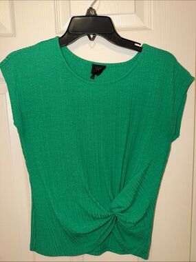 W by Worth Emerald Green Twist-Front Ribbed Cap Sleeve Top